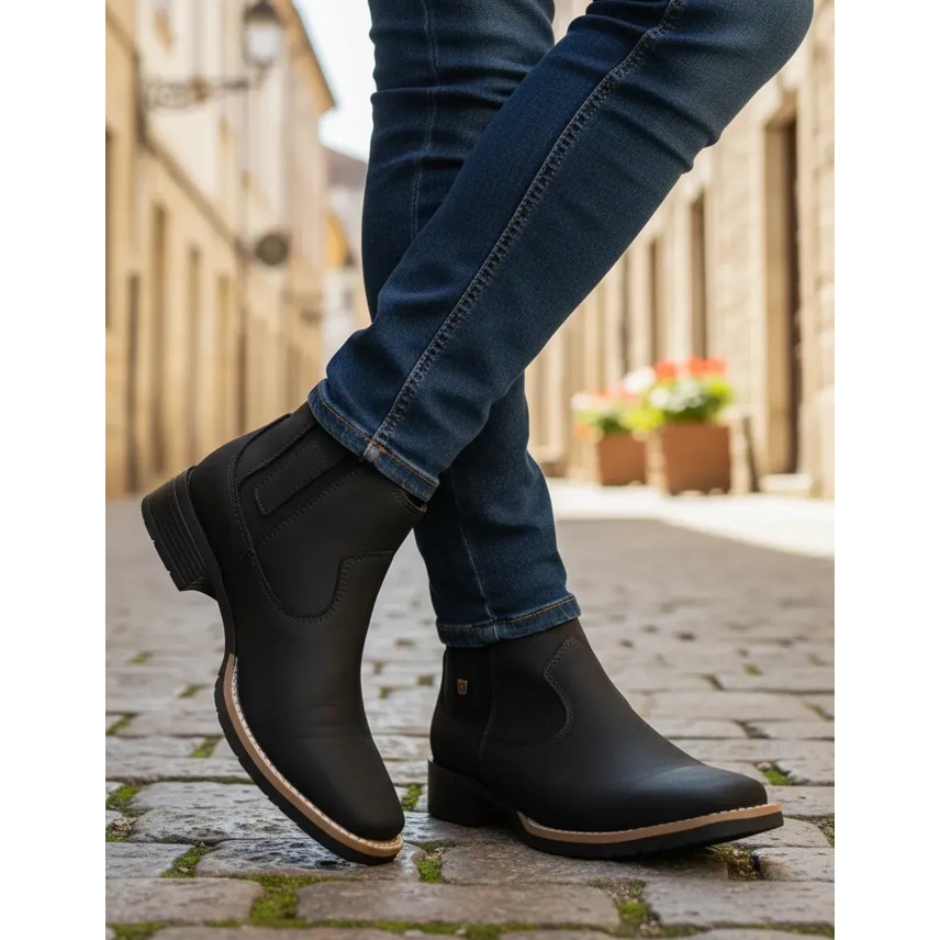 Botina Feminina Zebu Nobuck Preto Bota Sertaneja Com Estilo Country E Couro Legítimo Confortável