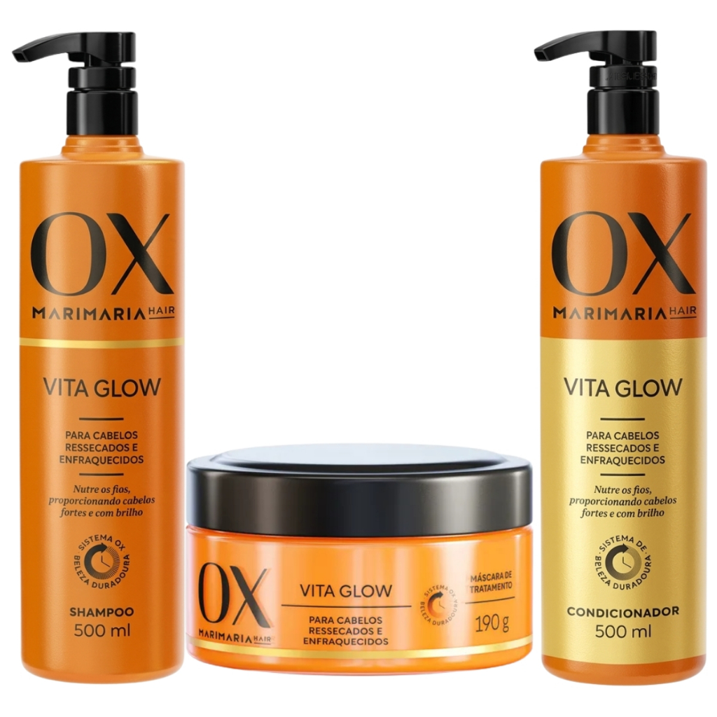 Kit OX Mari Maria Vita Glow Shampoo 500ml +Condicionador 500ml e Mascara de Tratamento