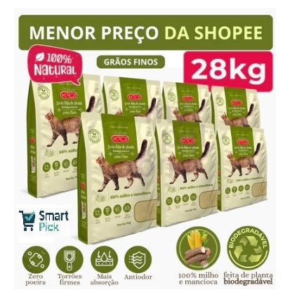 OFERTA 28KG Areia Sanitária Higiênica Biodegradável Grãos finos de Milho e Mandioca para Gatos 100% Natural  KADI