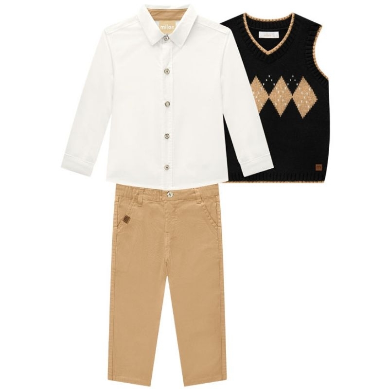 Conjunto Social infantil menino masculino Milon Camisa Calça E Colete Qualidade Premium