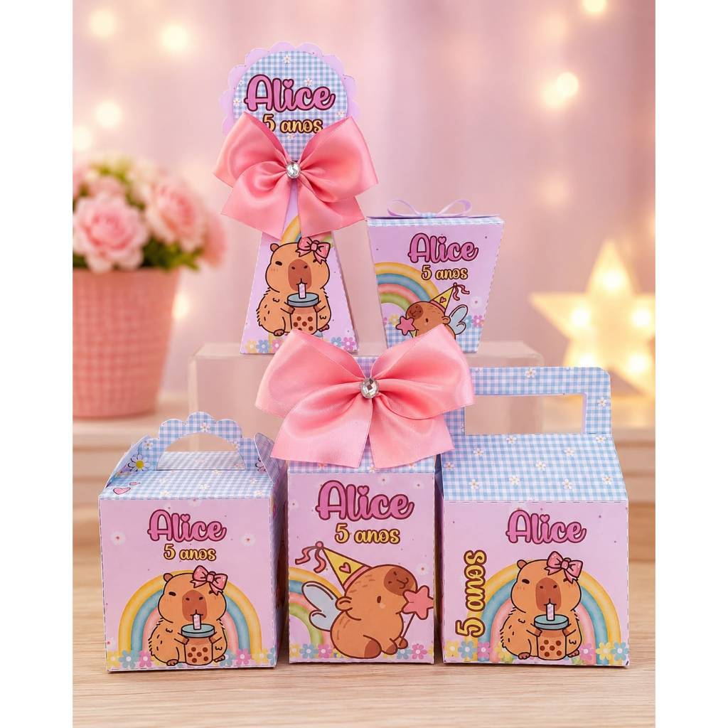 Kit Semimontado Capivara Personalizado Festa Infantil Caixinhas Lembrancinhas aniversário