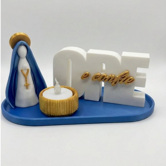 Nossa Senhora, Ore e Confie, Porta Vela,  Impressão 3D Decoração Católica Presente Religioso
