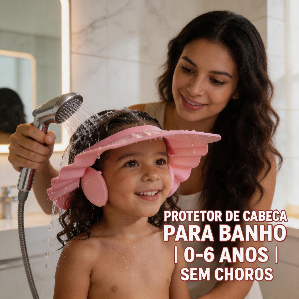 Chapéu de Banho Infantil: Protetor de Olhos e Ouvidos, Ajustável para Crianças contra Shampoo