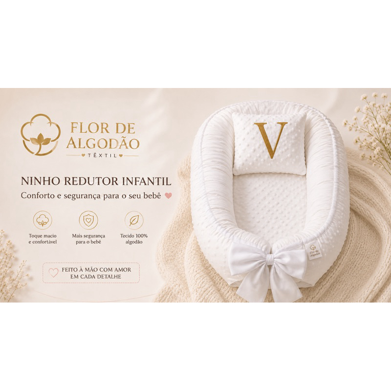 Ninho redutor de berço com regulagem + almofada amamentação + porta bebê 600 fios algodão