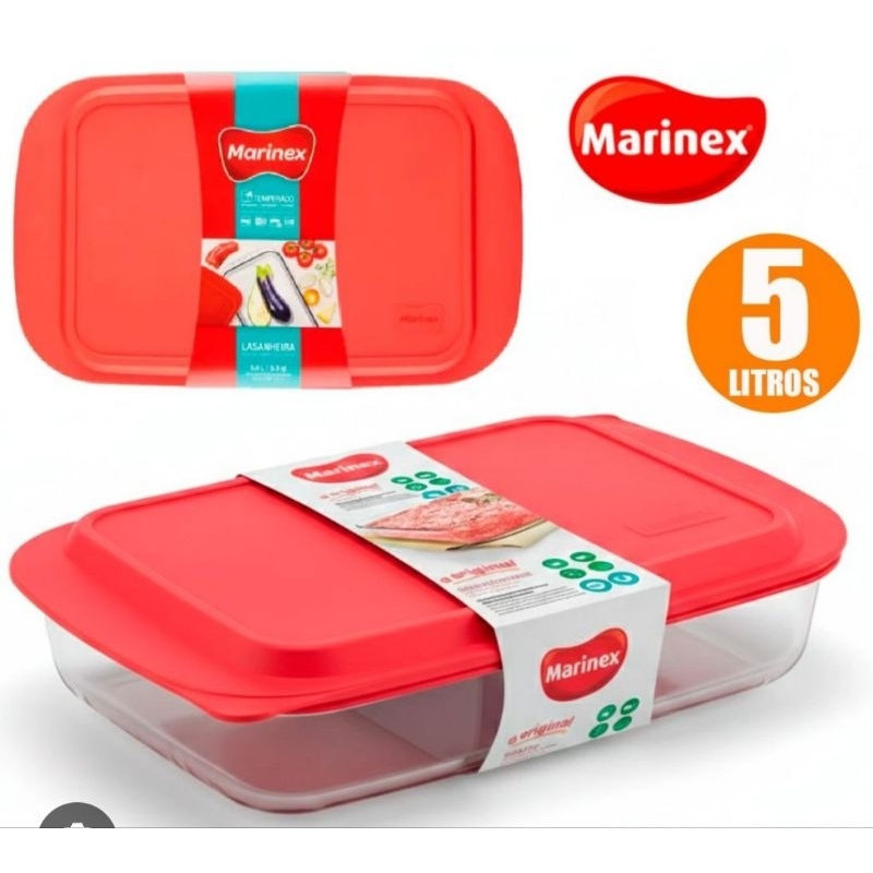 Assadeira Lasanheira de vidro com tampa 5 litros travessa Nadir Marinex