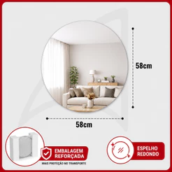 Espelho Redondo Decorativo Premium Vidro 58x58cm para Sala Quarto Banheiro