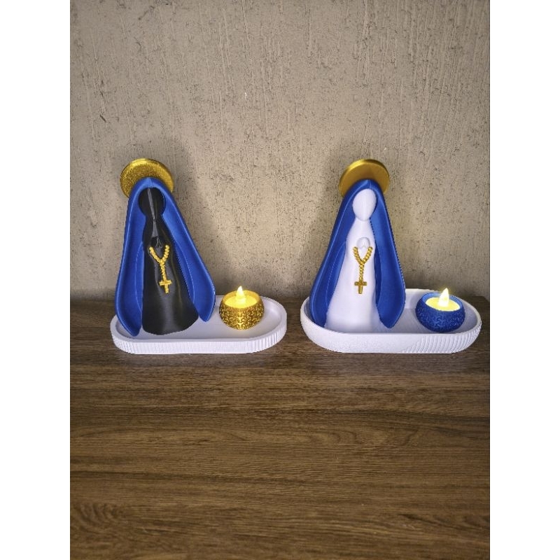 Kit Imagem Nossa Senhora Aparecida Moderna Com Vela De LED Kit Devoção E Fé Decoração Sala Quarto Escritório
