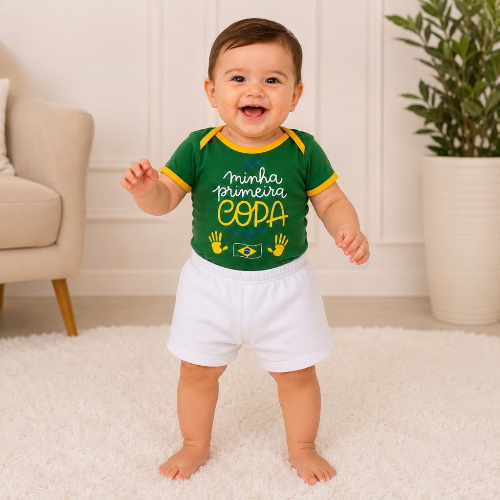 Body Bebê Mesversario + Short Roupa Infantil Time Meu Torcedor  Temático