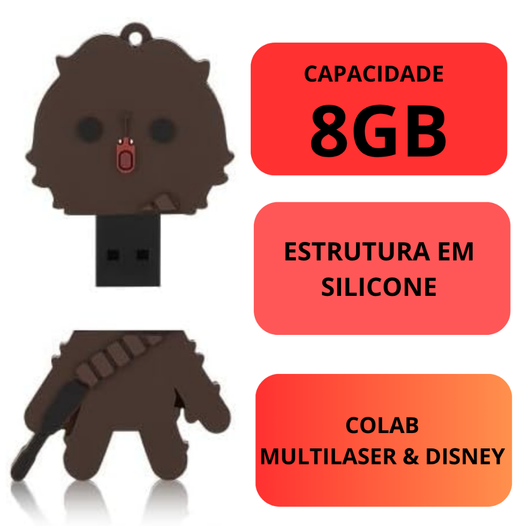 Pendrive 8gb Pen Drive Star Wars Disney Multilaser em Silicione com USB 2.0 Produto Novo Original