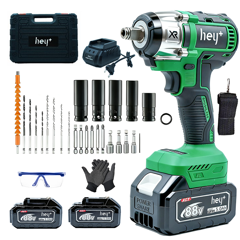 Kit Parafusadeira Furadeira Impacto Heyplus 350Nm Brushless – 2 Baterias 5000mAh, Chave de Impacto sem Fio, Maleta Compl