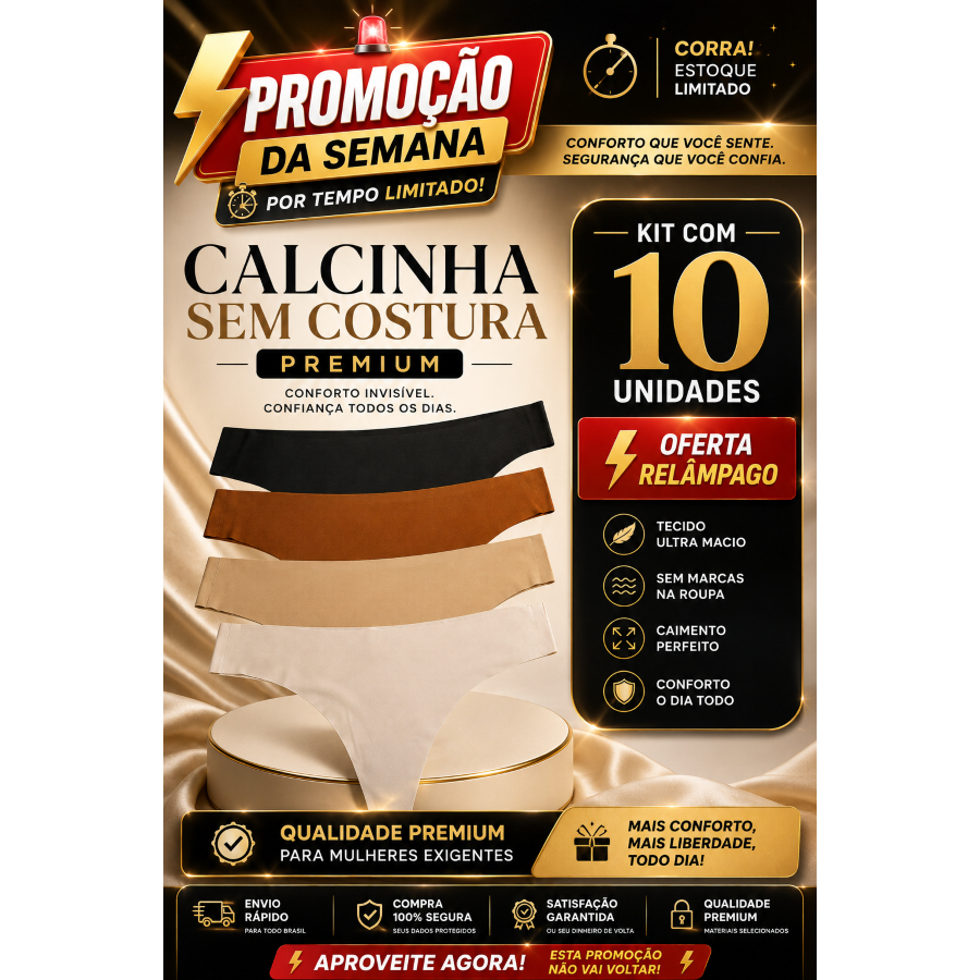 Kit 10 Calcinhas Fio Dental Sem Costura Não Marca Confortável Premium Corte Laser