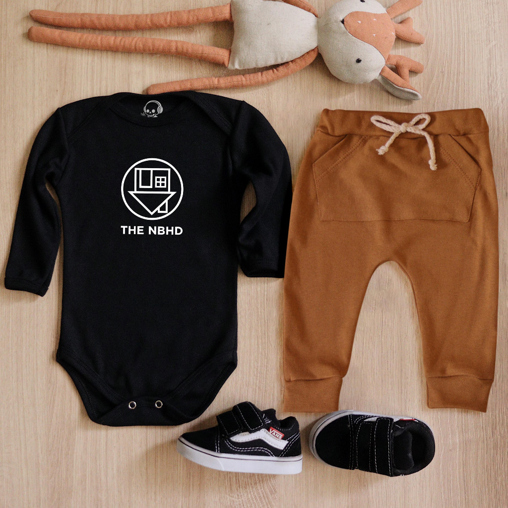 Conjunto Body Manga Longa e Calça Saruel Caramelo de Rock Bebê The Neighbourhood 100% Algodão