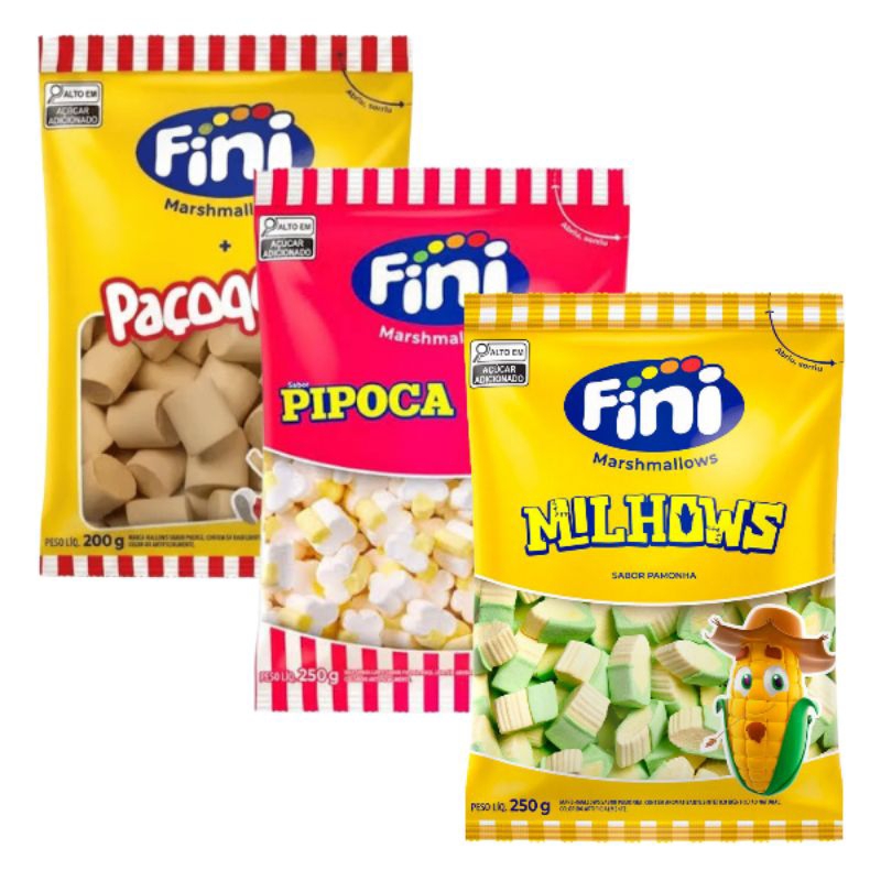 3 pacotes Marshmallow Fini Milho Pipoca Doce Pacoquita