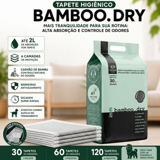 Tapete Higiênico Cachorro 60x60 Super Absorvente 2L Carvão Bambu 30 60 120 Unidades NEKKO Bamboo.Dry