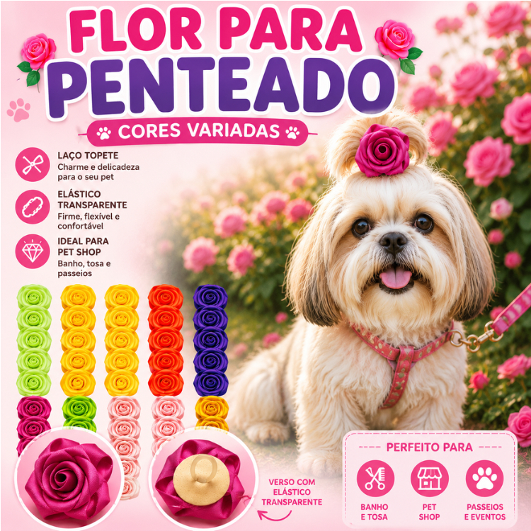 Flor Para Penteado Topete Pet Lacinhos Pet Cores Variadas Para Cães e Gatos Banho&Tosa laços Pet