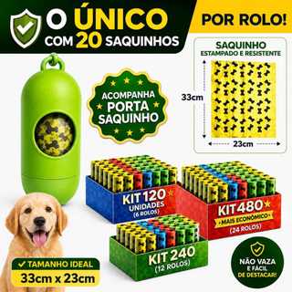 Kit 120/240/480 Unidades de Saquinhos Pet cata caca acompanha Porta Saquinho para passeios e viagens