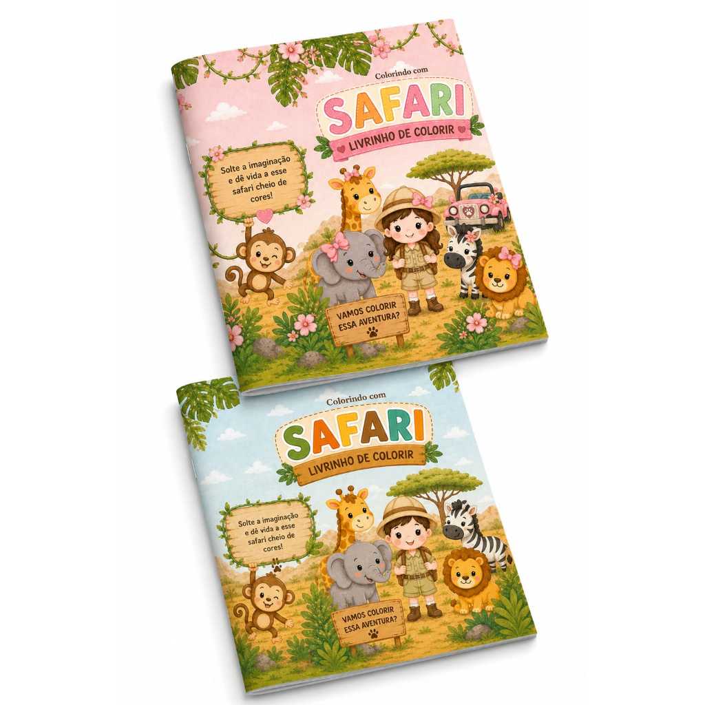 Livrinho Revistinha de colorir lembrancinha Personalizada para festa e aniversário tema Safari para menino e menina