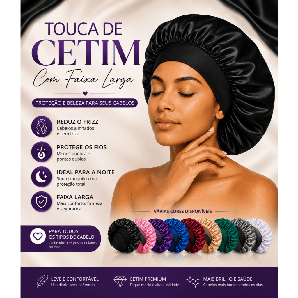 Touca de Cetim com Faixa Larga Elástica | Protege e Retira o Frizz para Cabelos médios Em promoção!!