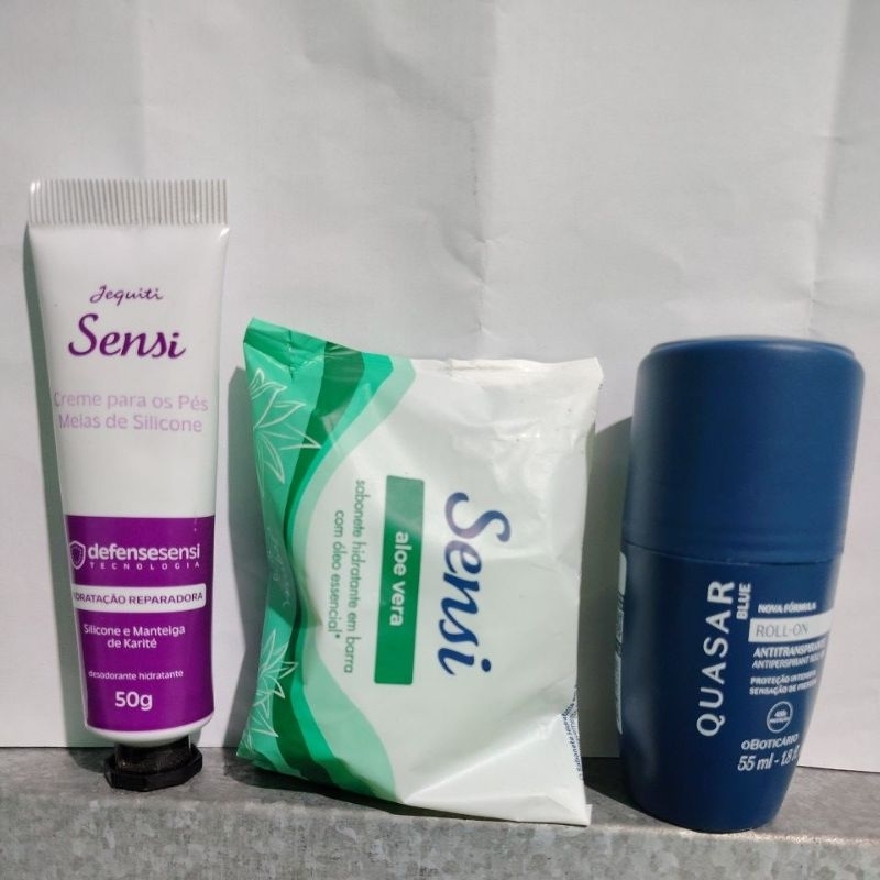 Kit 3 Produtos | Roll-on Quasar | Creme p/ pés Jequiti | Sabonete aloe vera hidratante Jequiti