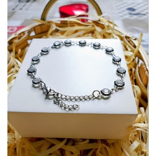 Pulseira Prata Aço inox com pedra cor cristal antialérgica (+ MIMO Brinco Aço Inox)(Redonda Clara)