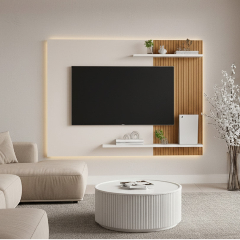 Painel Mênfis Suspenso Para Tv até 50 Polegadas Com Prateleiras Para Sala ou Quarto - N&T