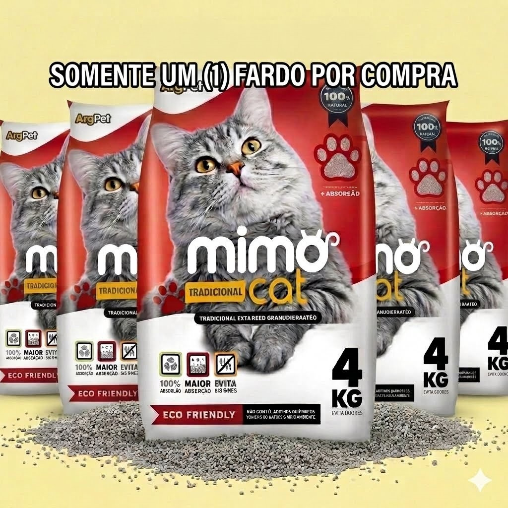 Kit 5 Areia Sanitária Higiênica Argila Natural para Gatos Grãos Médios Tradicional 20kg MIMOCAT