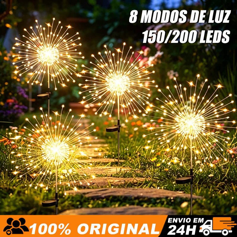 Luz Solar Fogos 150/200 LEDs 8 Modos Impermeável para Jardim e Árvore de Natal