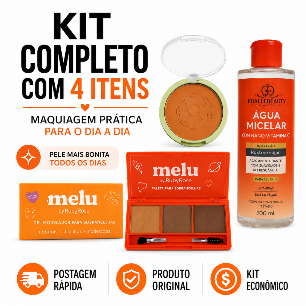 Kit 4 Un Maquiagem Melu Ruby Rose Água Micelar Blush Facial