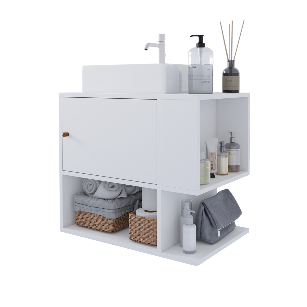 Gabinete De Banheiro Armario 60cm Moderno Para Banheiro Cor Branco -CASA LGM