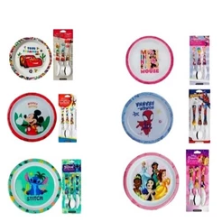 Kit Infantil Personagens 2 Peças Prato Fundo e Talheres