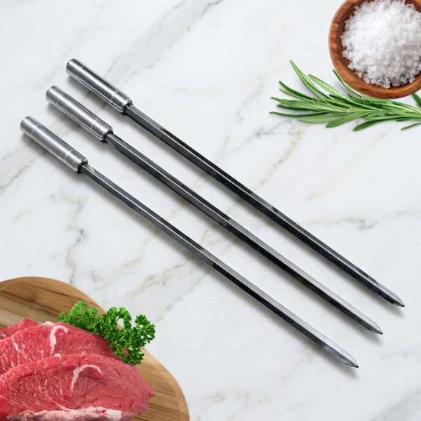 Espeto Inox para Churrasco 67cm Reto Profissional Reforçado Aço Inoxidável para Carnes, Linguiças, Frango, Churrasqueira