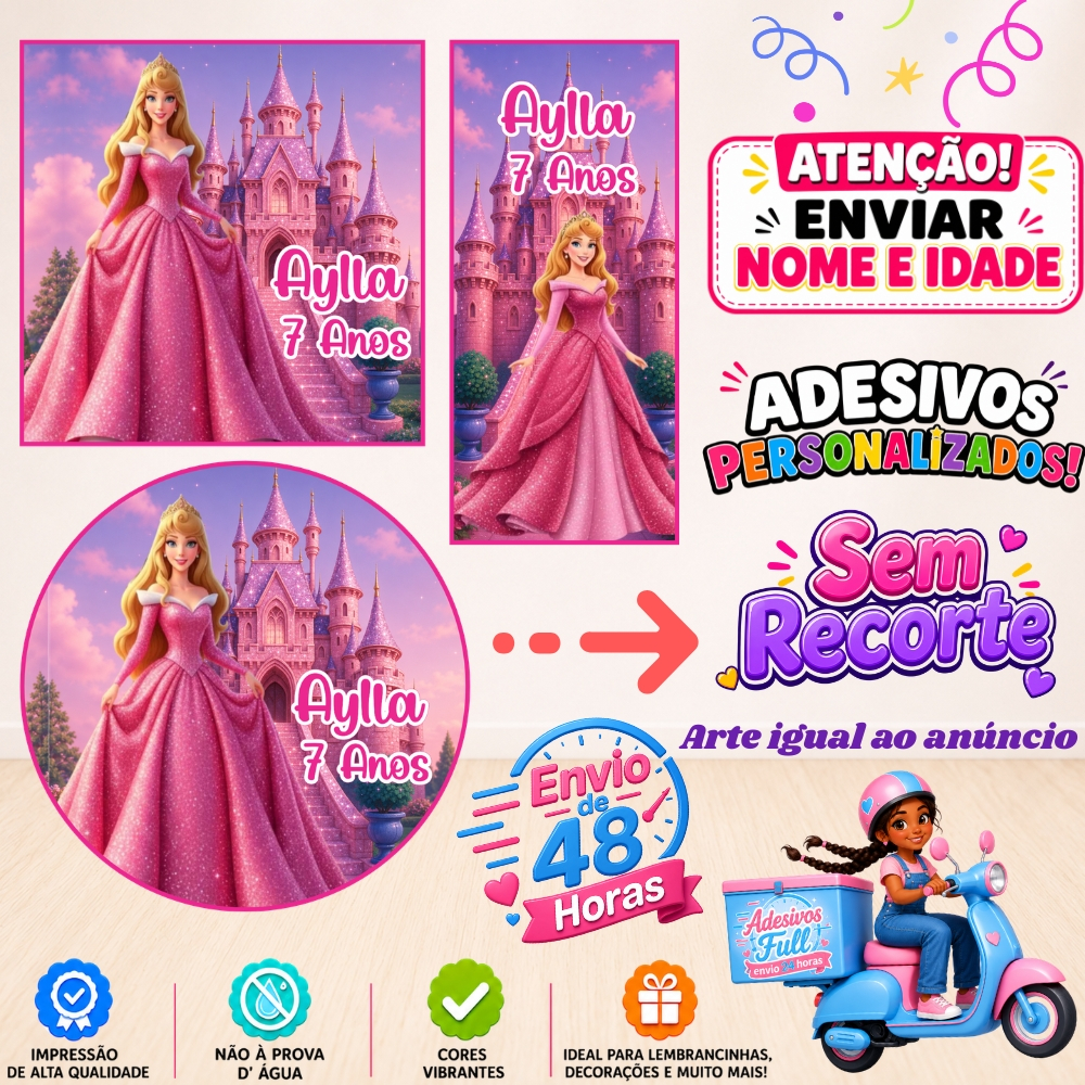 Princesa Aurora MD.02 - 100/60/40 Adesivos Personalizados Lembrancinhas Festa Aniversário
