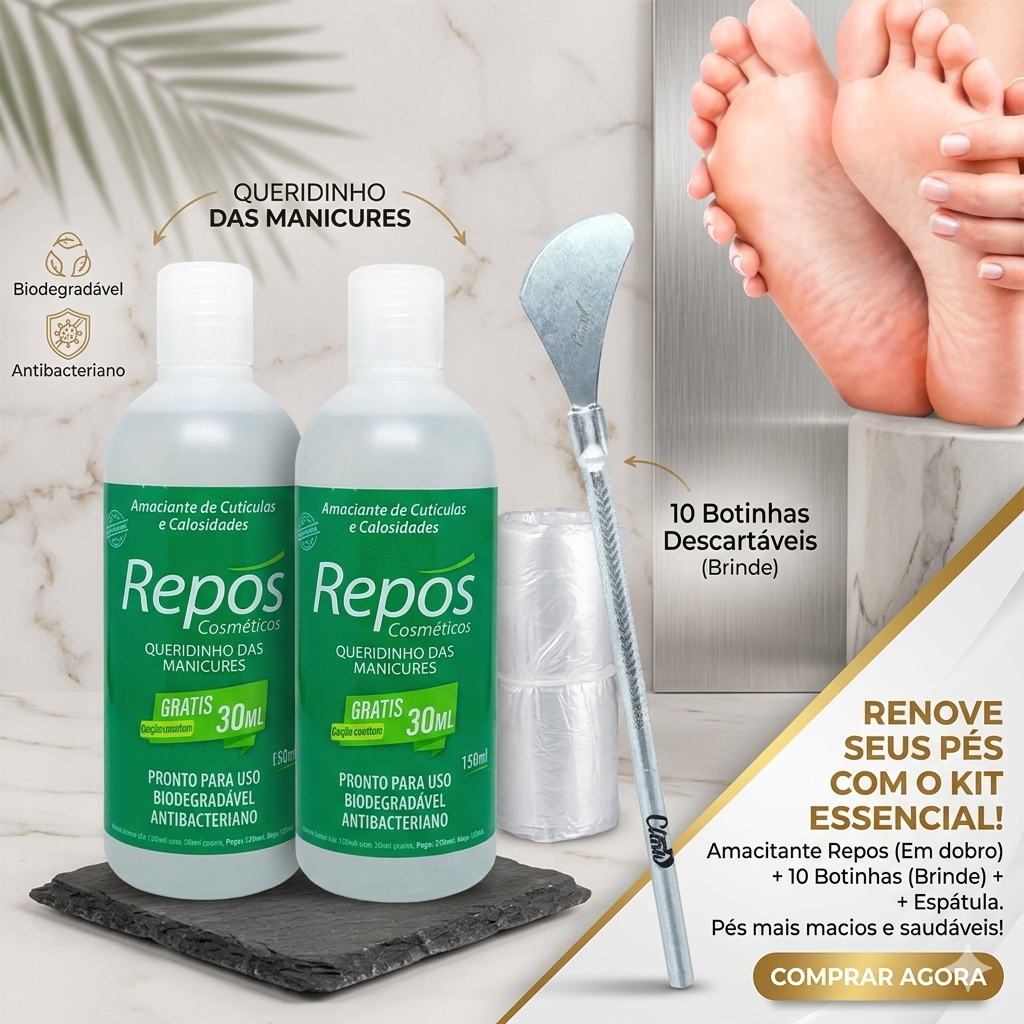 2 Unidades de Amaciante de Cutículas Repos 125ml + Espátula 222 +10 Botinhas Descartáveis-Manicure