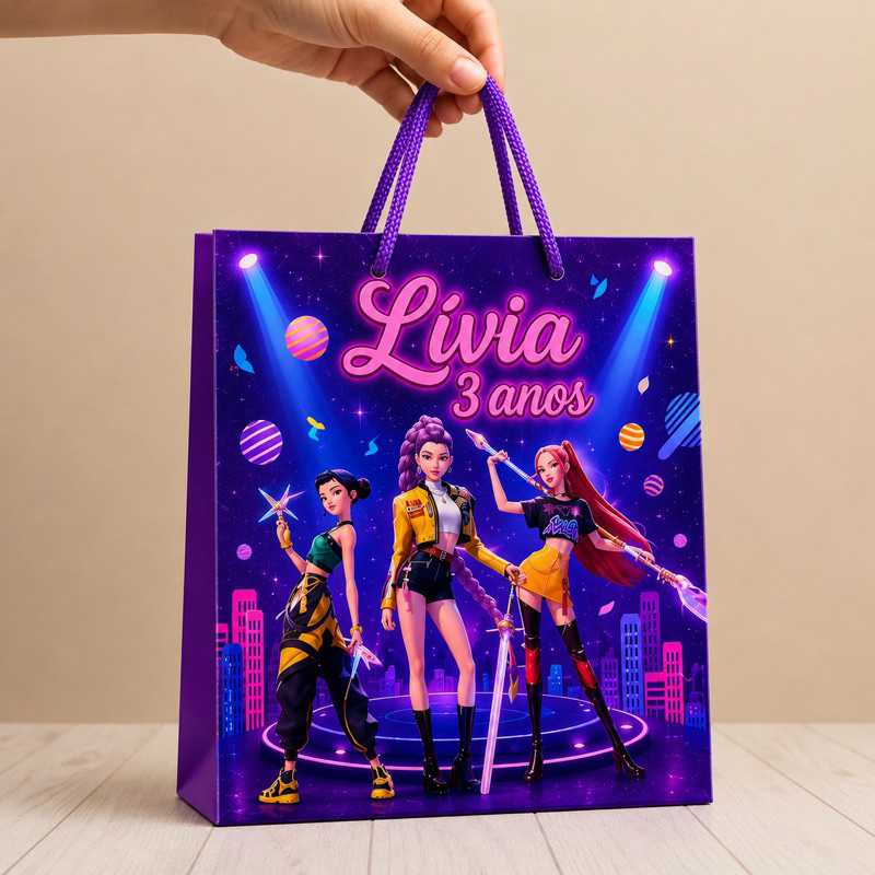 Sacolinha P & M Guerreira do k pop Personalizados /Lembrancinha de Festa /Aniversário
