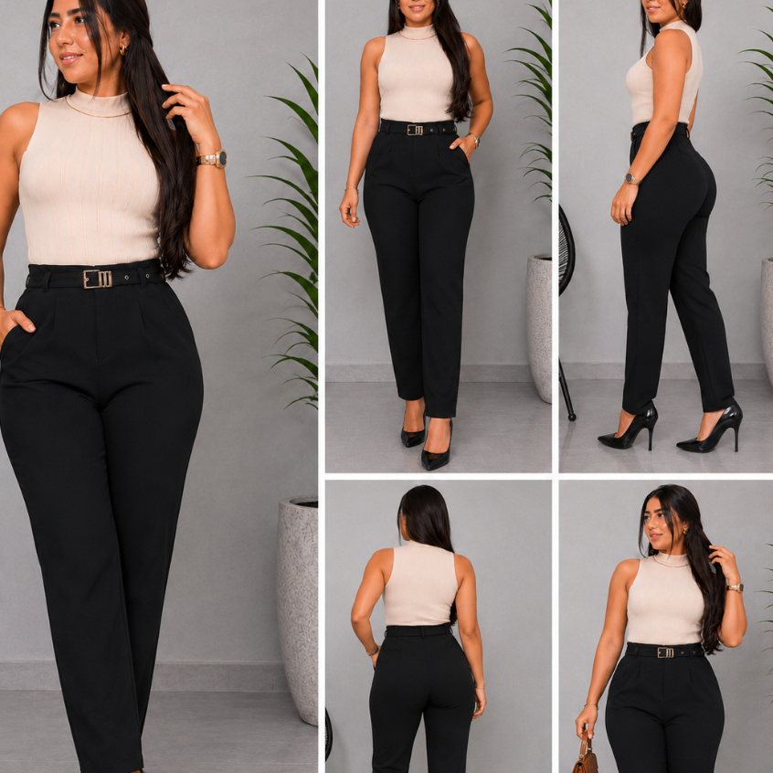 Calça Feminina Cintura Alta Look Executivo Casual Elegante alfaiataria