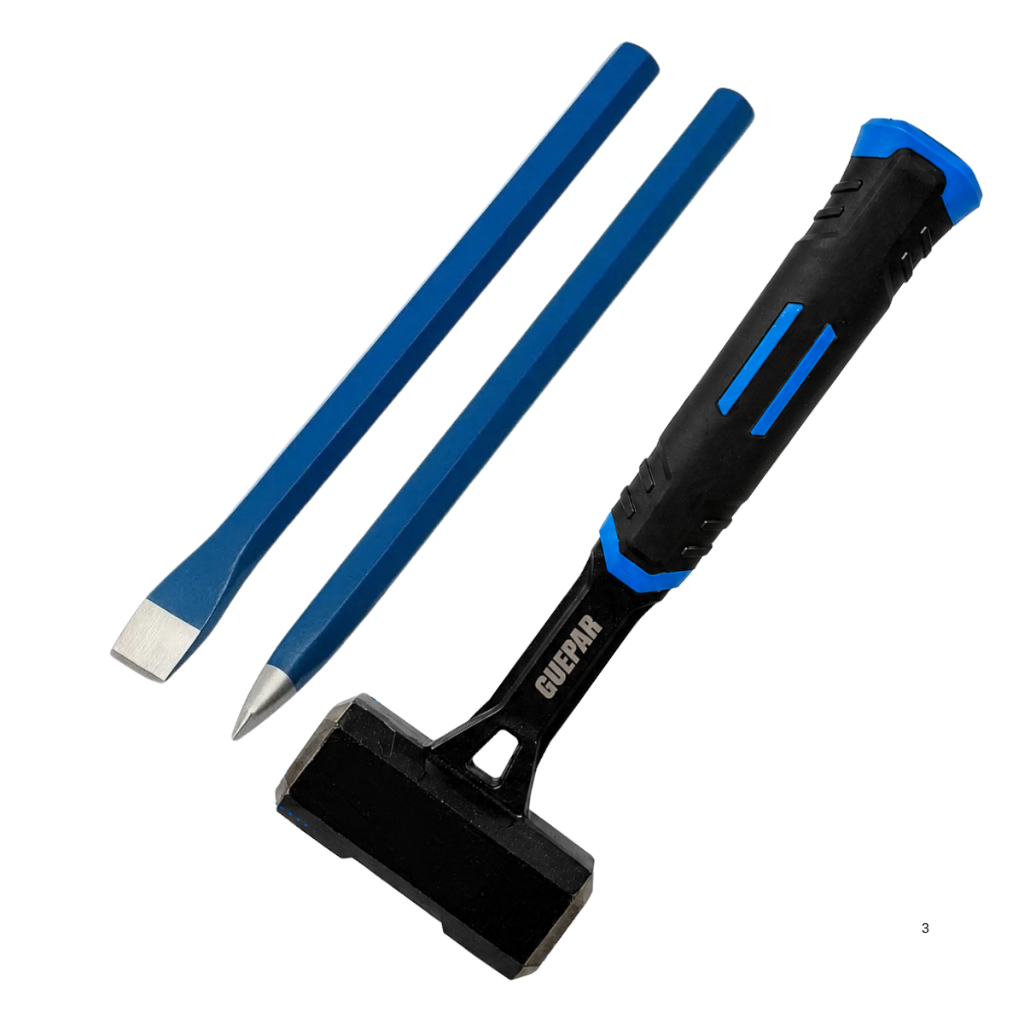 Kit Marreta 1kg + Talhadeira + Ponteiro- Ferramenta Pedreiro profissional marreta cabo emborrachado forjada  fibra