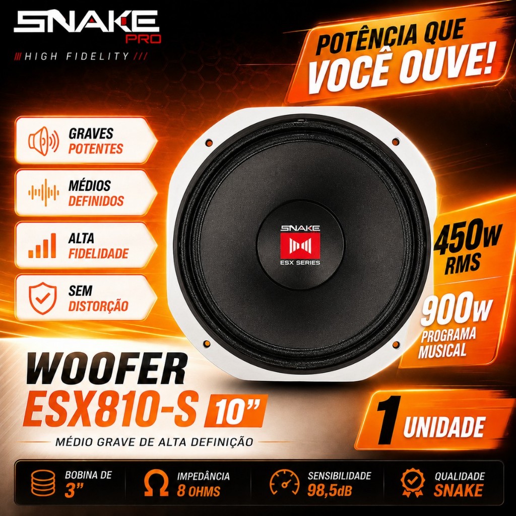 Alto Falante Snake Medio Grave 10 Polegadas Esx810-S 450w Rms 8 Ohms