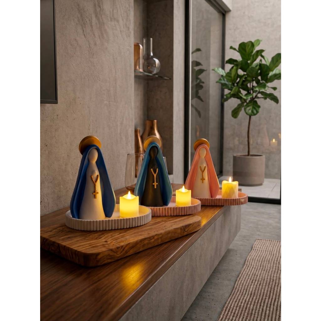 Cantinho da Oração e Luz- Nossa Senhora com Bandeja e Vela LED Nossa senhora presente católico
