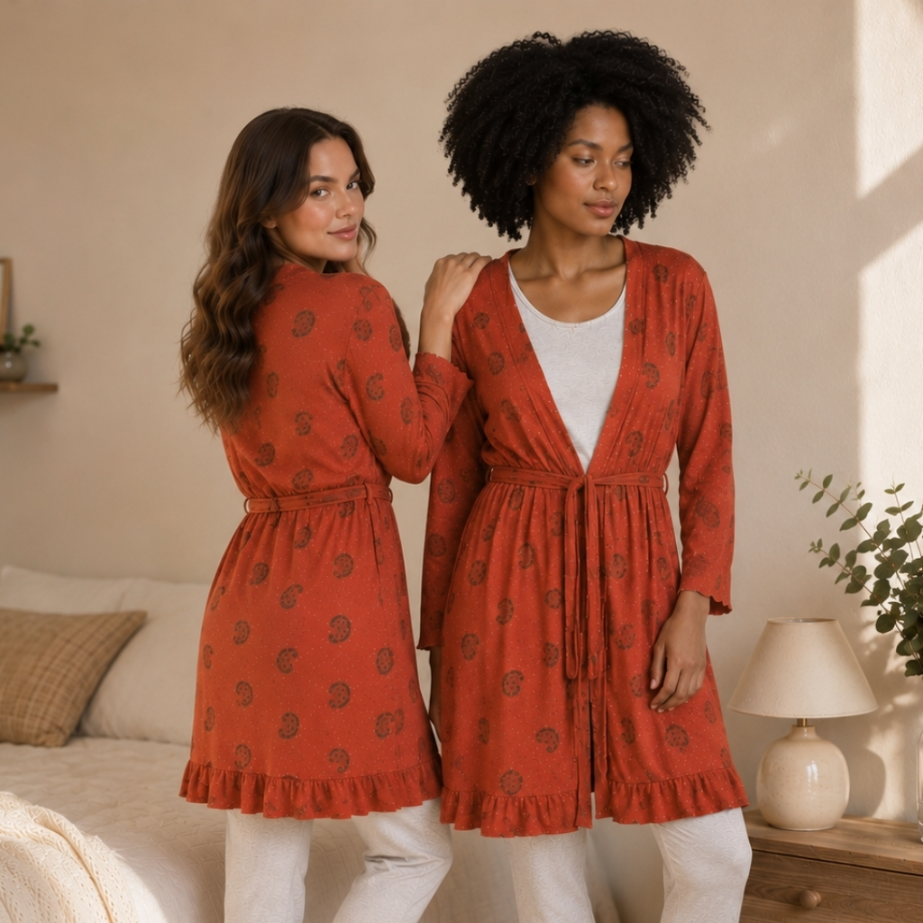 Robe Feminino Estampado Elegante com Babado na Manga e na Barra + Faixa – Leve, Delicado e Sofisticado