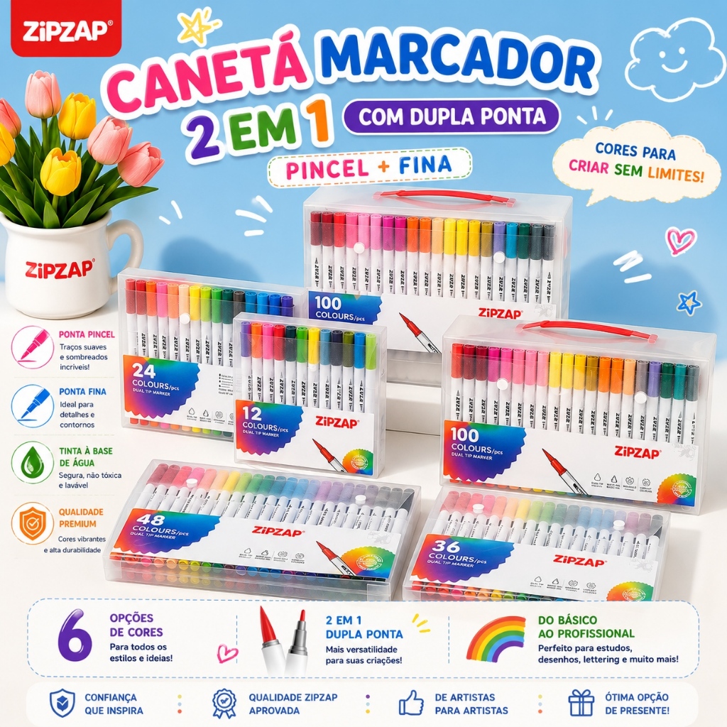 Conjunto com 24/36/60 peças de canetas de caligrafia 2 em 1, ponta fina, marcadores coloridos e canetas para desenho.