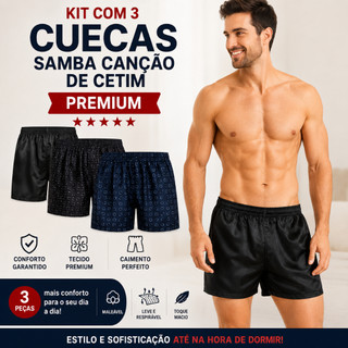 Kit Com 3 Cueca Samba Canção De Cetim Short De Dormir Pijama.