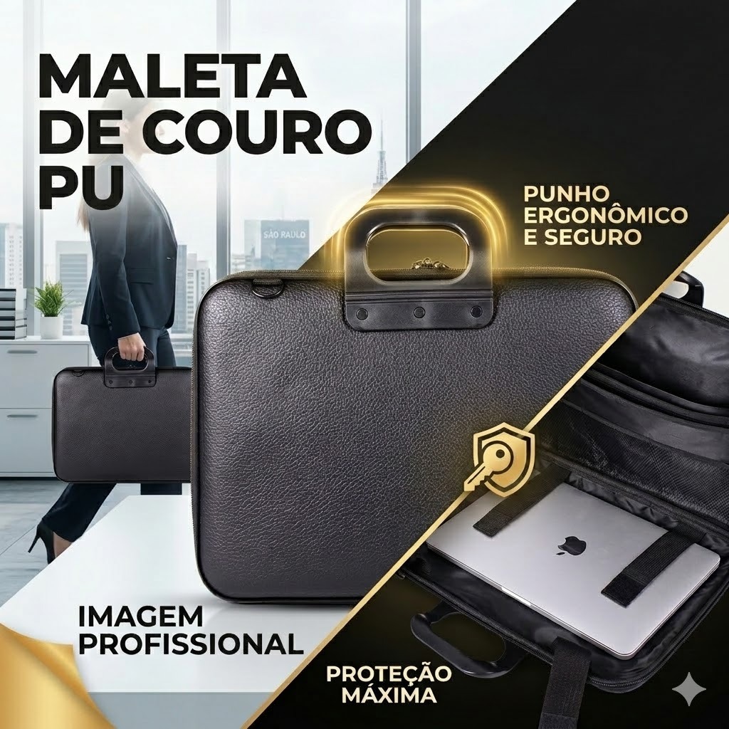 Maleta Pasta Executiva Masculina Feminina de PU Para Notebook 15.6  Impermeável Reforçada Trabalho