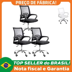 Kit 3 Cadeiras de Escritório Mesh Assento Estofado Base Giratória 9050