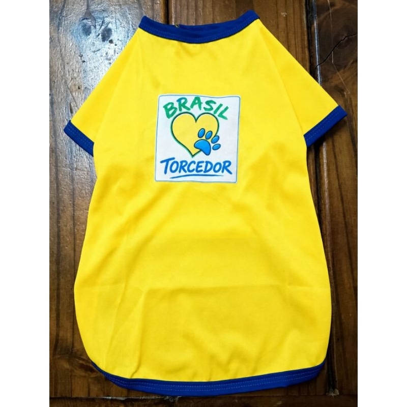 Roupa Pet Brasil Amarelo com Acabamento Azul