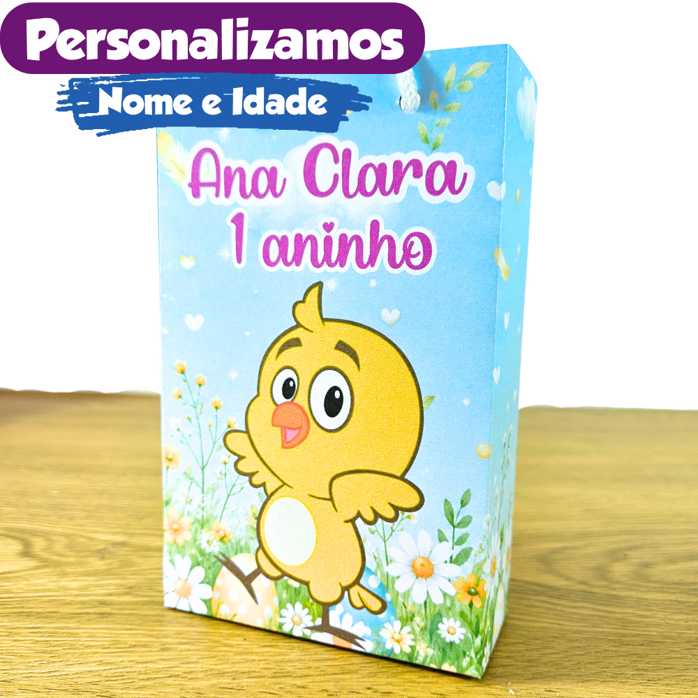 Kit Sacolinha Surpresa Pintinho Amarelinho Lembrancinha Infantil Festa 15x9 Pegue e Monte Sacolinha para doces
