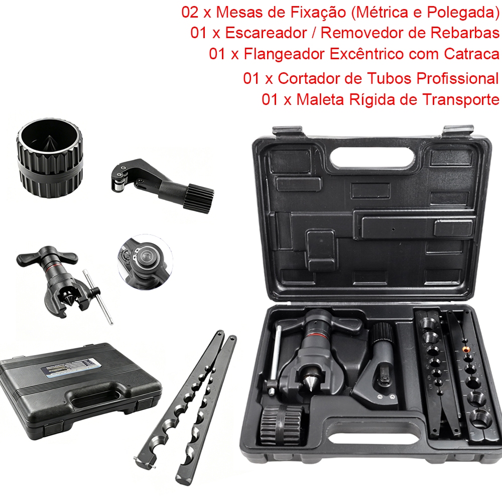 Kit Flangeador Excentrico Com Catraca 3/16 a 3/4 Metrico e Pol Esmerilhadeira