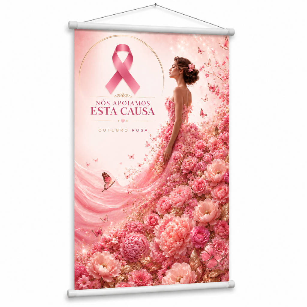 Banner Outubro Rosa Prevenção Ao Câncer De Mama Saúde da Mulher produzido em lona. Cartaz Hospital Clínicas Pub1097