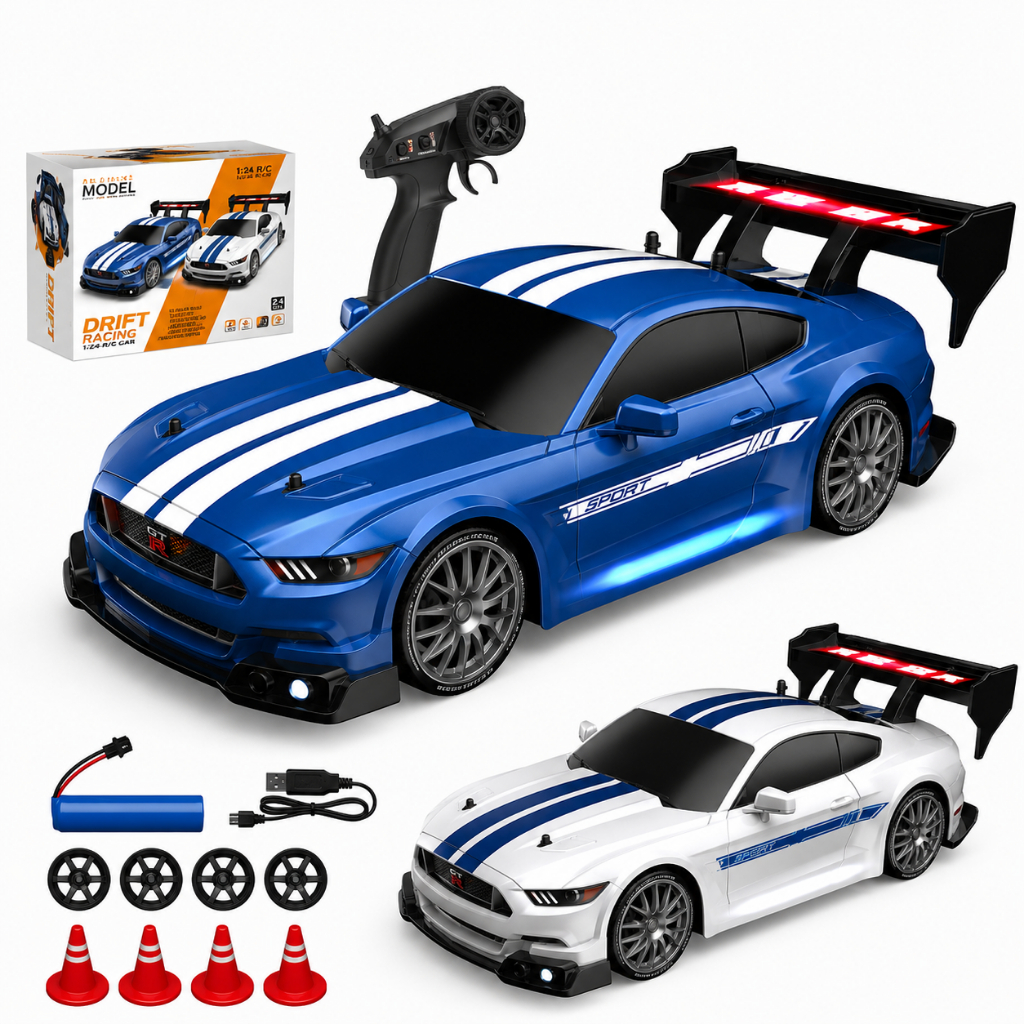Carro Drift Com Controle Remoto 2.4Ghz +20Km/hr Corrida Brinquedo Interativo Recarregável Carrinho