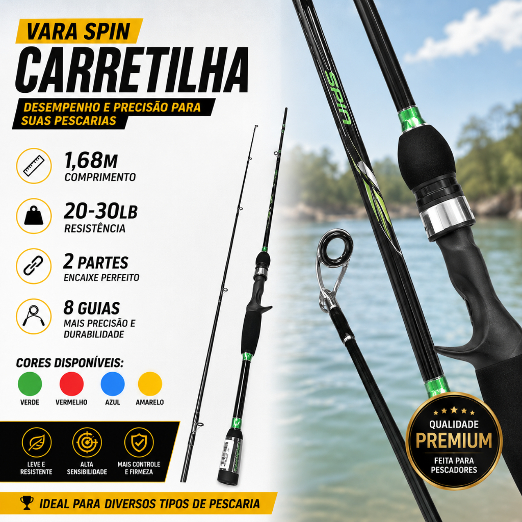 Vara Plusfish Spin Carretilha 1,68m 20-30lb 2 Partes 8 Guias