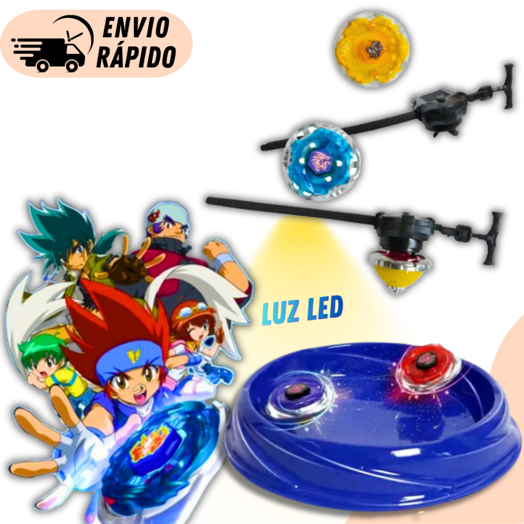 Kit Completo 2 Beyblades Metal Led 5d + 2 Lançador + Pião Tornado Com Arena Brinquedos dos meninos Pião Fanwix